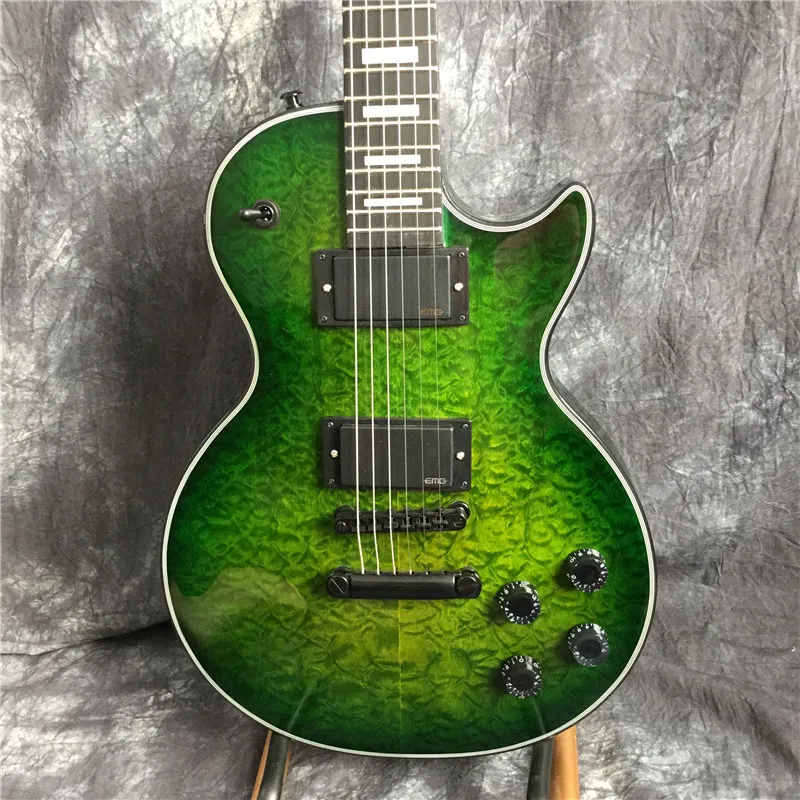 Электрическая гитара qulited maple top guitar индивидуальная Зеленая волна на китайском