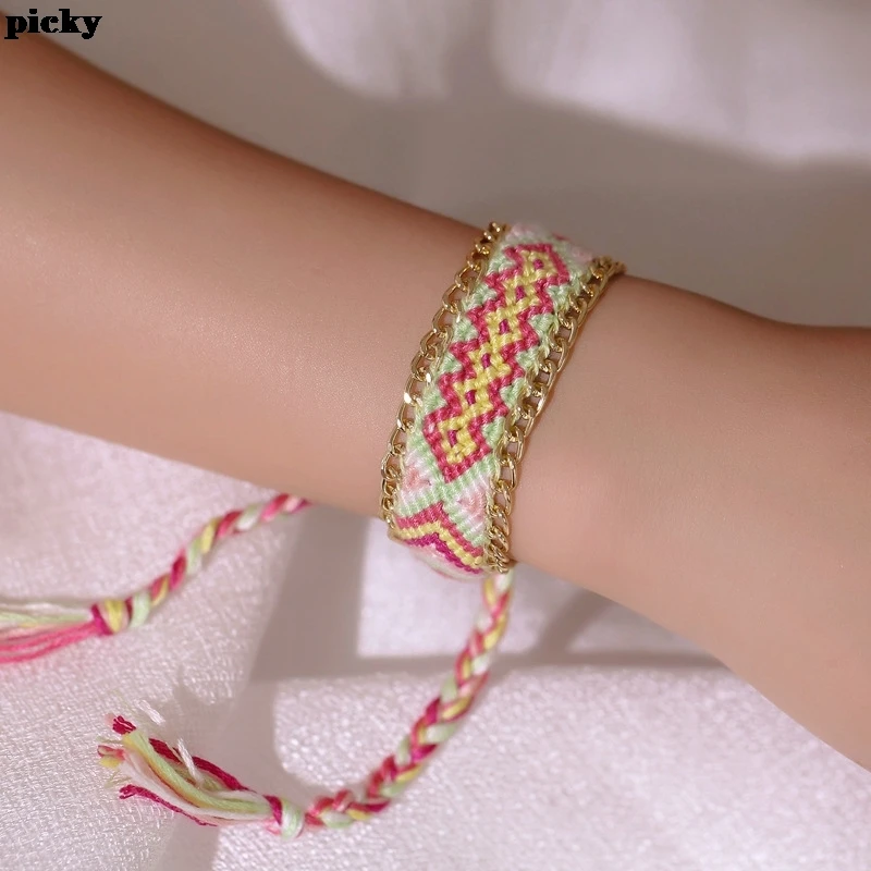 Богемный многоцветной плетеный браслет дружбы для женщин ручной работы