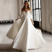 latest graceful ivory wedding dresses with removable sleeves wedding gowns sweetheart bridal dresses open back pearls on sale