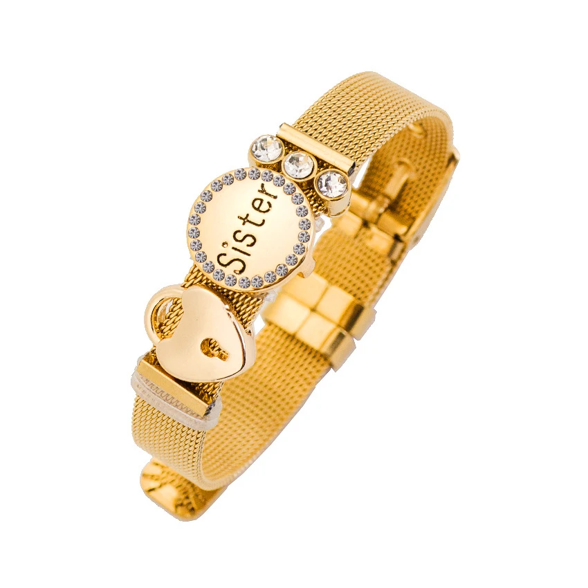 Модный браслет с простыми буквами сестра чистой фианитом из нержавеющей стали