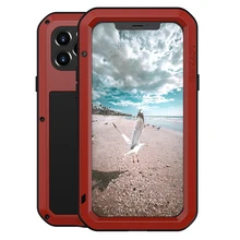 LOVE MEI Compatible for iPhone 12 Pro Max Case,Aluminum Metal Gorilla Glass Shockproof Military Heavy Duty Sturdy Cover