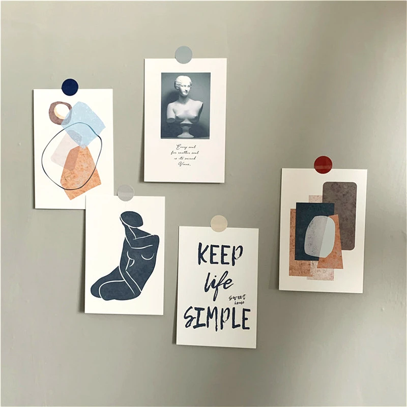 

5Pc Set Retro Art Abstract Cards Illustration Poster Postcard Photo Props DIY Bedroom Wall Creative Decorative Stationery Gift