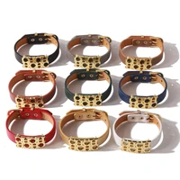 high quality letter pu leather gold color name stainless steel rosette bracelets bangle for women fashion jewelry lb022