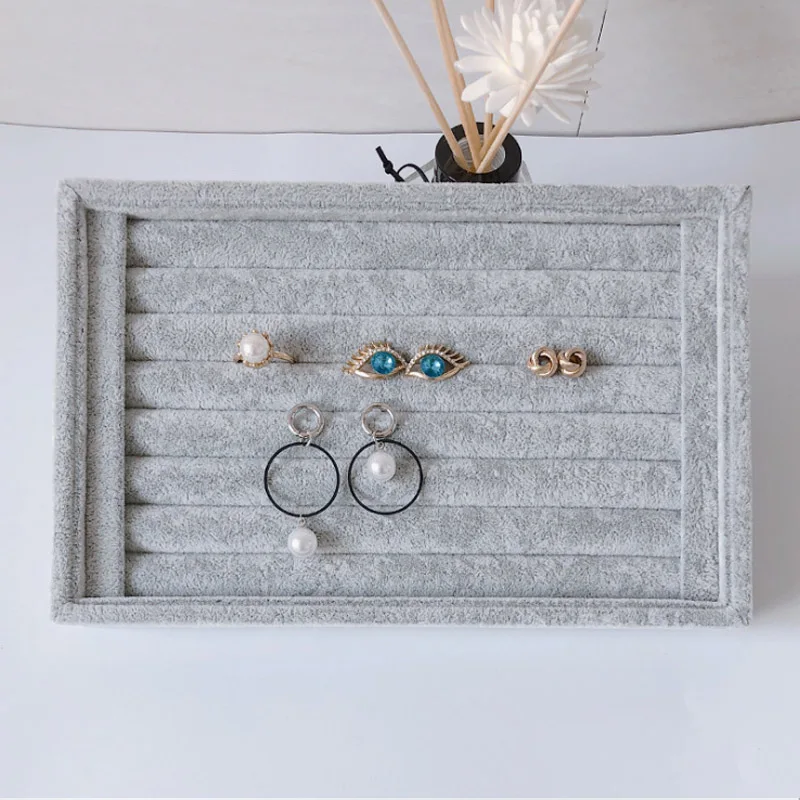 New Velvet Jewelry Flat Trays Box Earring Rings Storage Box Jewelry Case Display Convenient Charming Women Rings Trays Makeup