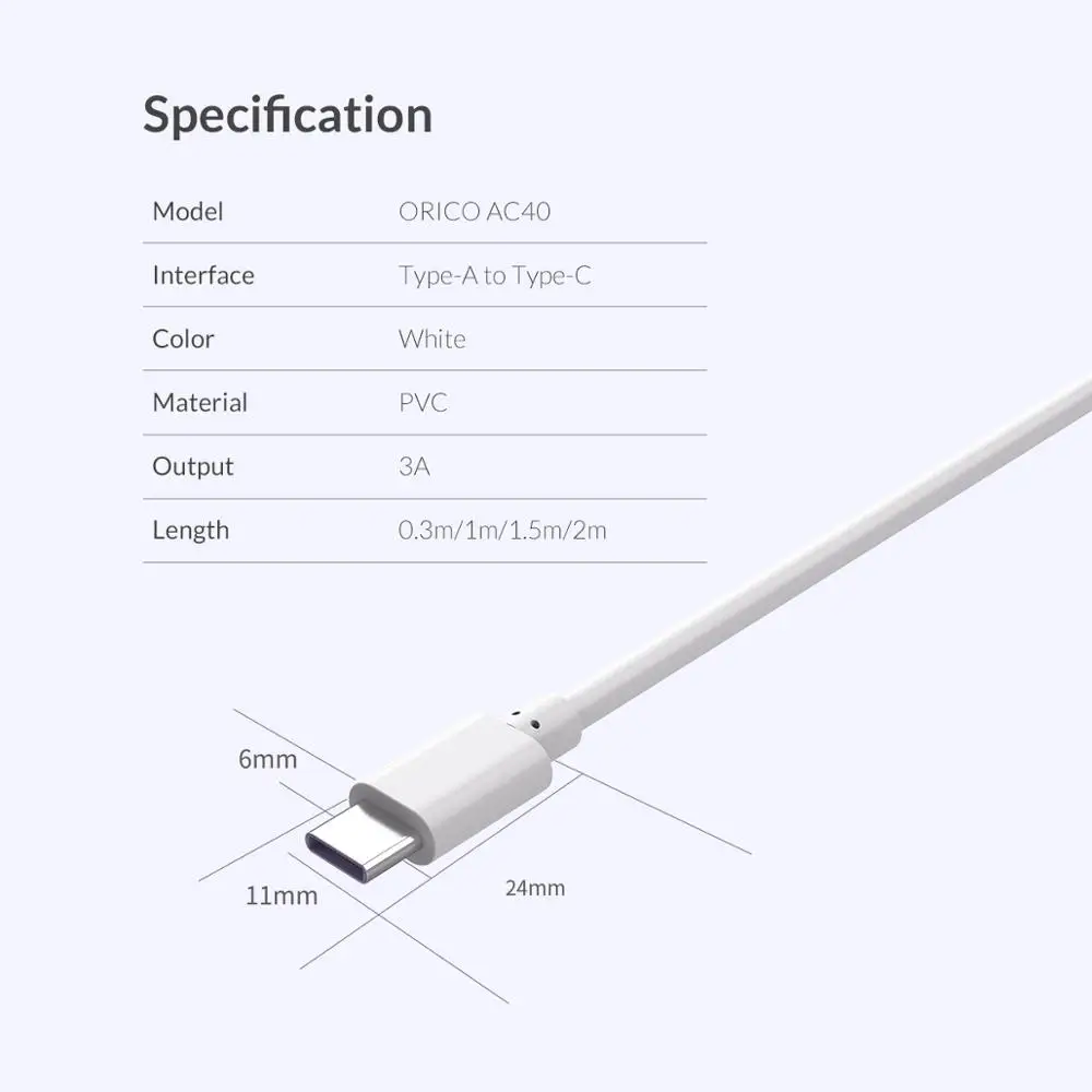 Кабель ORICO 3A USB Type-C для быстрой зарядки Huawei P30 Mate 20 Pro Xiaomi Mi 9 HTC Macbook LG G5 мобильный