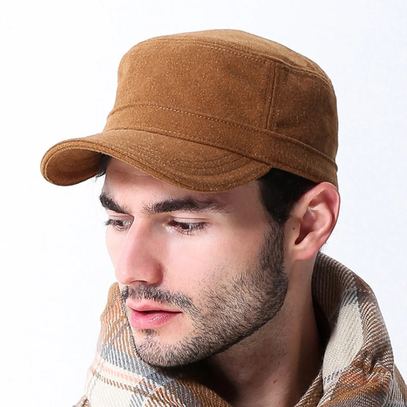 

WJ643B Men Snapback Hat Adjustable Fleece Warm Winter Suede Felt Flat Cap