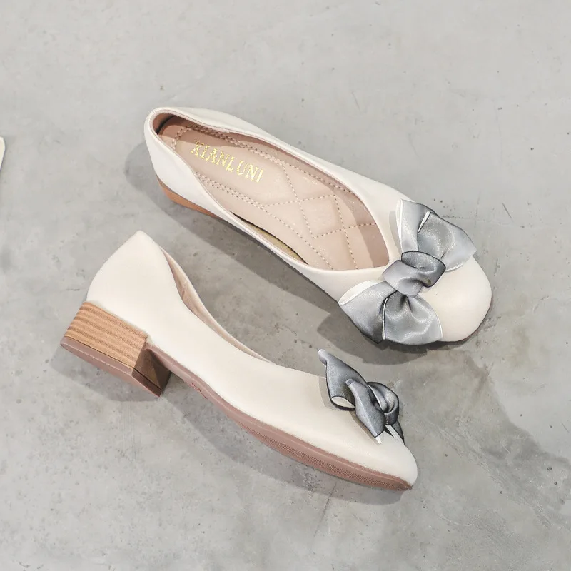 Women's Square Head Chunky Heel Bow Fairy Gentle Semi-High Heeled Bottom Shoes Designer Shoes Women Luxury 2021 Woman Shoes