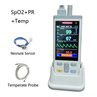 neonate temp 3,5 TFT lcd 1 или 3 датчика для взрослых детей и новорожденных SpO2+ PR+ Temp ручной Пульсоксиметр монитор сердечного ритма CE - Цвет: neonate temp