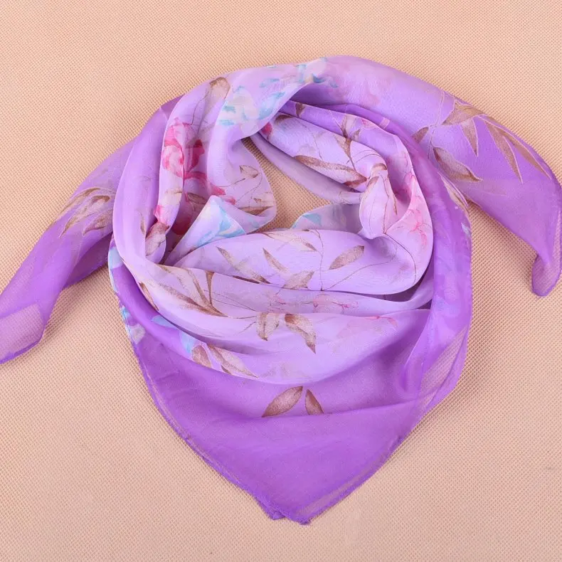 Весенняя двухцветная шелковая сатиновая квадратная лента для волос хиджаб