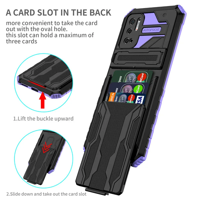 

Back Cover for Xiaomi Redmi Note 10 Pro Max, Housing with Card Slot, Bracket, Shockproof Armor, for Redmi Note 10 10S
