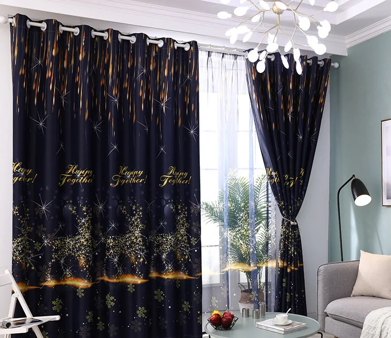 Современные Простые затемненные шторы с принтом звездного оленя для гостиной
