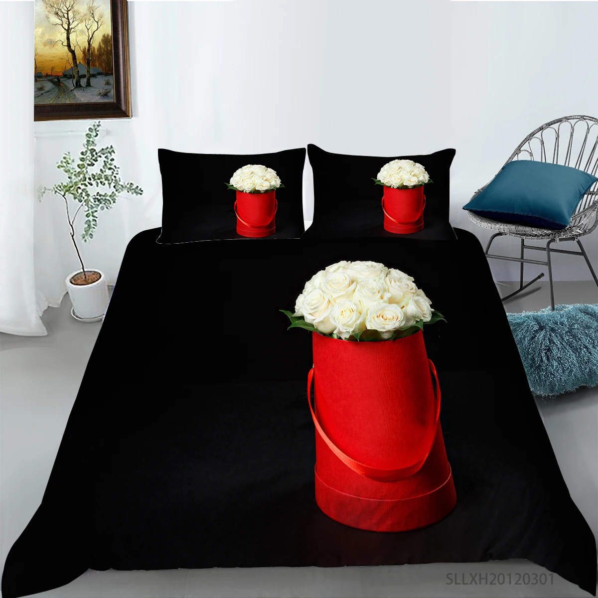 

Комплект постельного белья с 3D изображением белых цветов и роз, комплект с пододеяльником с цветочным рисунком, размеры Queen/King, 2/3 шт., домашний декор