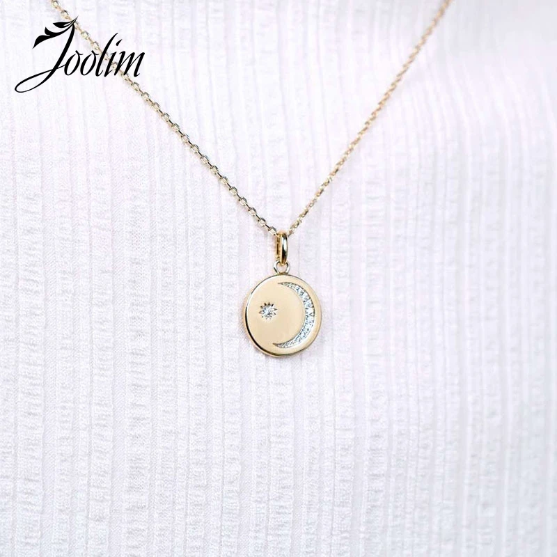 

Joolim Jewelry High End PVD Wholesale French Small Glass Star&Moon Pendant Stylish Stainless Steel Necklace For Women