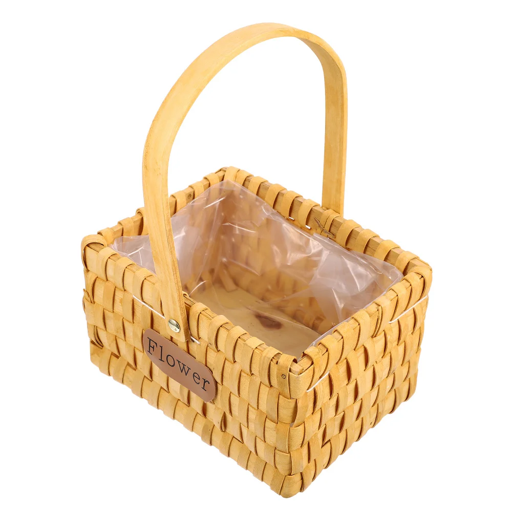

1Pc Home Decoration Wood Basket Weave Gift Hand Basket Flower Storage Basket