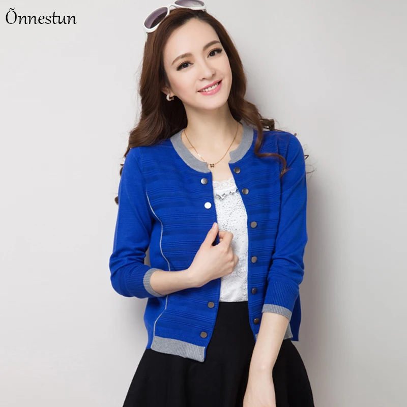 Sweater Women Autumn Long Sleeve Cardigan Patchwork Korean Style Short Design Outerwear Knitwear Solid Cardigans |