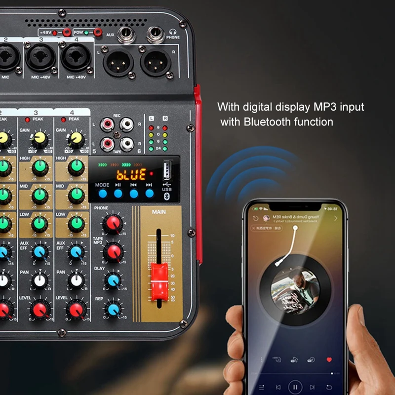 Digital 4-Channel Audio Mixer Console Mixing Built-In 48V Phantom Power With BT Function-EU Plug | Электроника