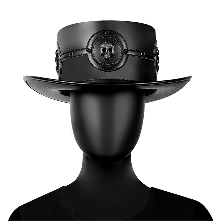 

Plague Doctor Hat for Women Skull Magic Knight Cosplay Flat Formal Hat Halloween Steampunk Accessories Props Adult Leather