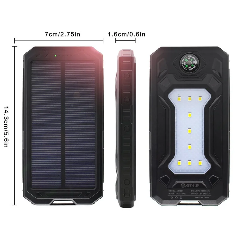 Solar Power Bank 30000mAh Portable Waterproof Battery Outdoor Powerbank Fast Charging External LED for All Smart Phone | Мобильные
