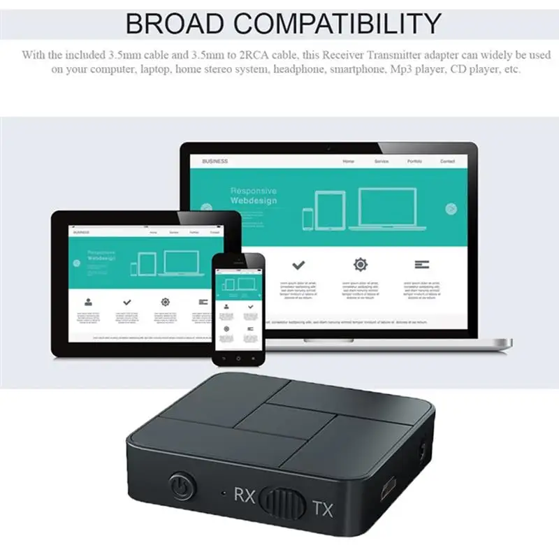

Bluetooth 5.0 Audio Receiver Transmitter 3.5mm AUX Jack RCA USB Dongle Stereo Wireless Adapter with Mic for Car TV PC Headphone