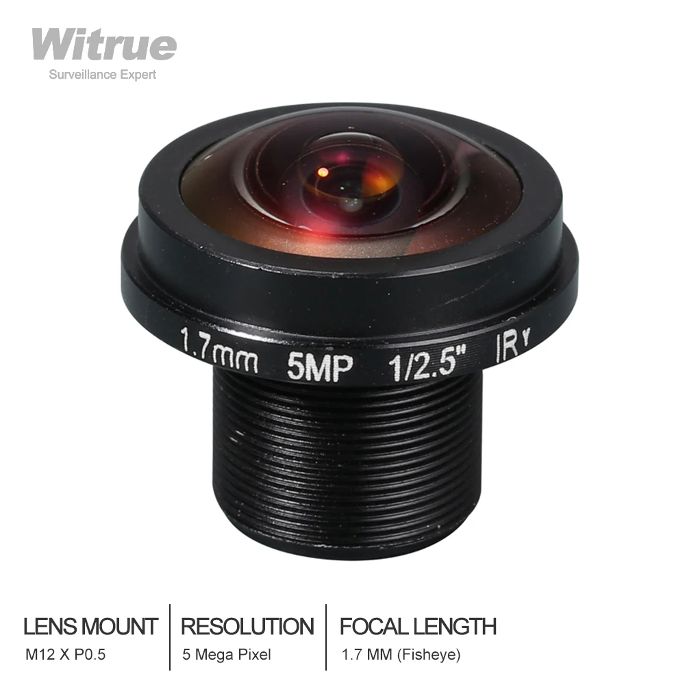 Объектив видеонаблюдения Witrue HD рыбий глаз 5 Мп 1 7 мм M12 * 0 крепление 1/2.5 F2.0 180