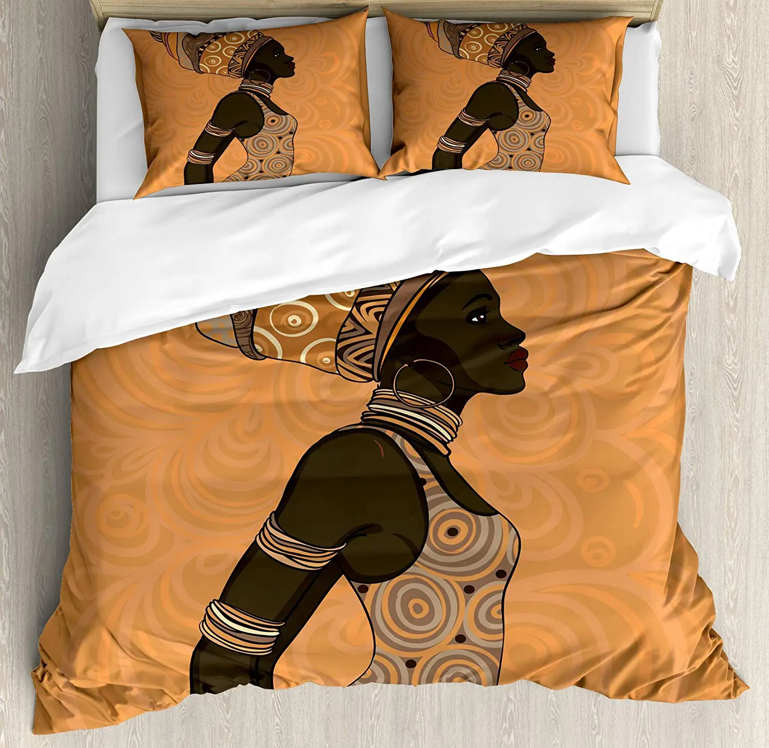 African Duvet Cover Set Indigenous People of Theme Local Woman in Traditional Turban and Dress Decorative 3 Piece Bedding Set