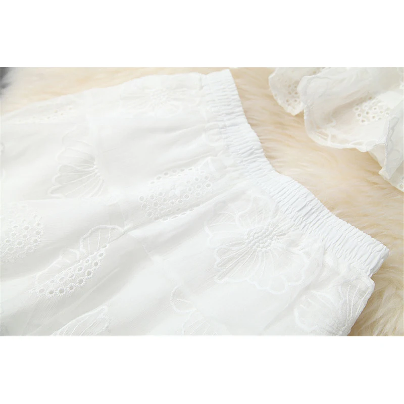 

High Street Fashion Summer Set Women 2Piece Pants Set 2020 Designer Casual Outfits Hollow Out Embroidery Top and Shorts Suit Set