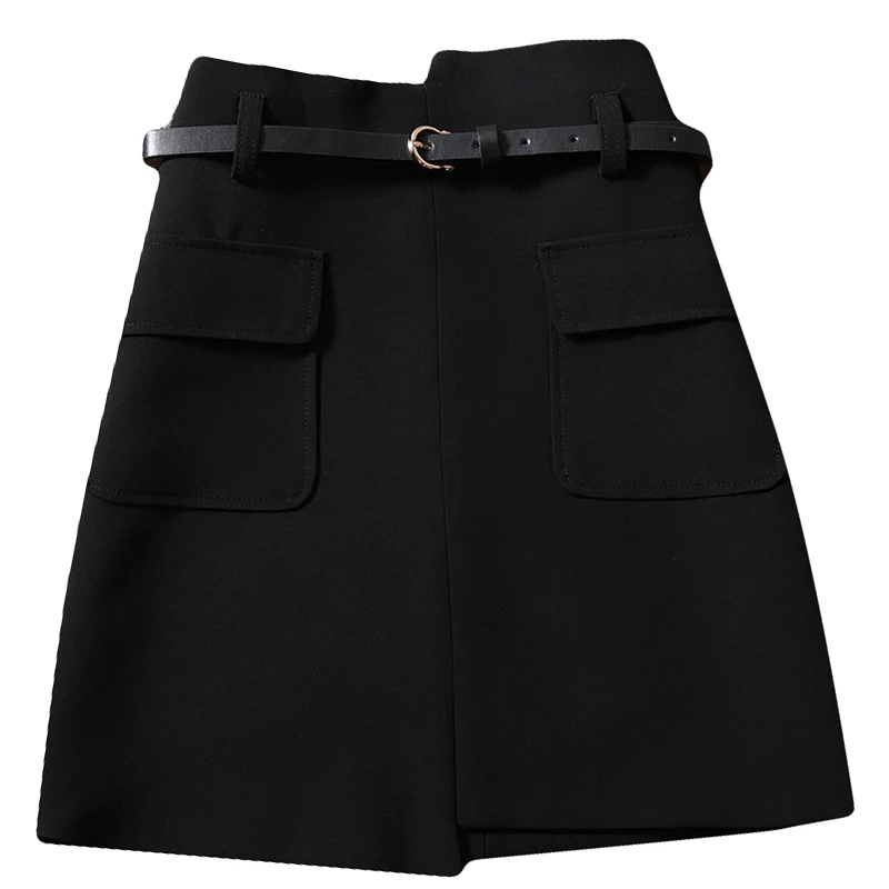 

2020 Summer New A-Line Women Skirts Solid High Waist Pocket Irregular Office Lady Elegant Skirts Top Quality