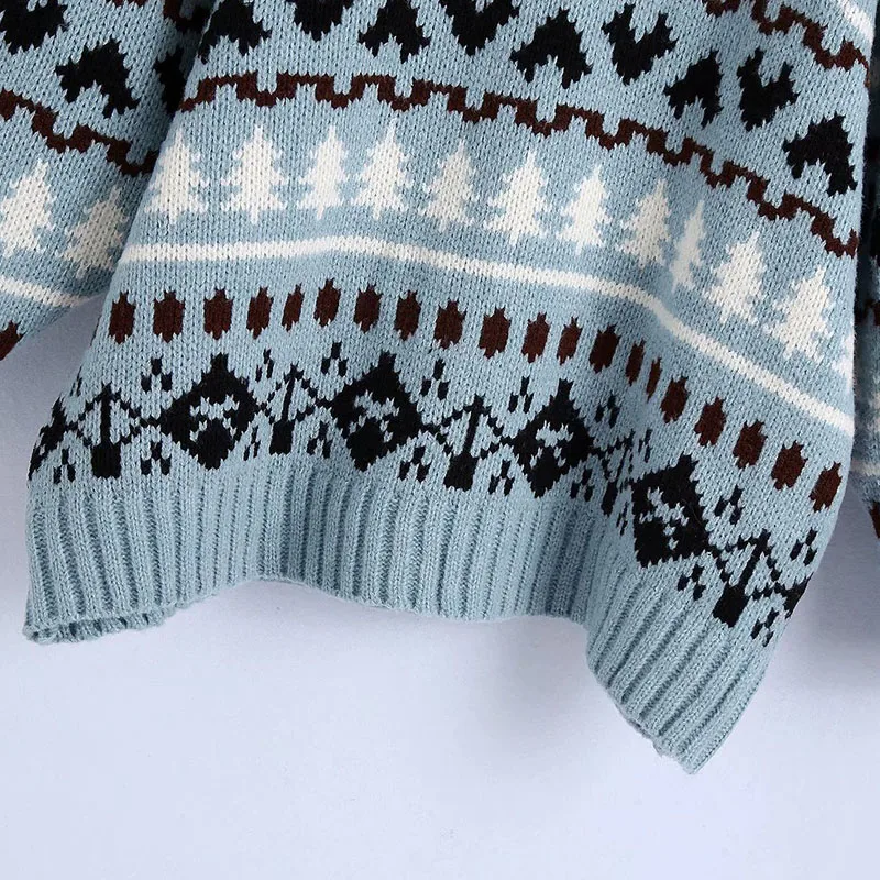 

Women Autumn Winter Loose Sweaters Long Sleeve Turtleneck Pullovers Knitted Jacquard Female Vintage Street Sweater Clothes