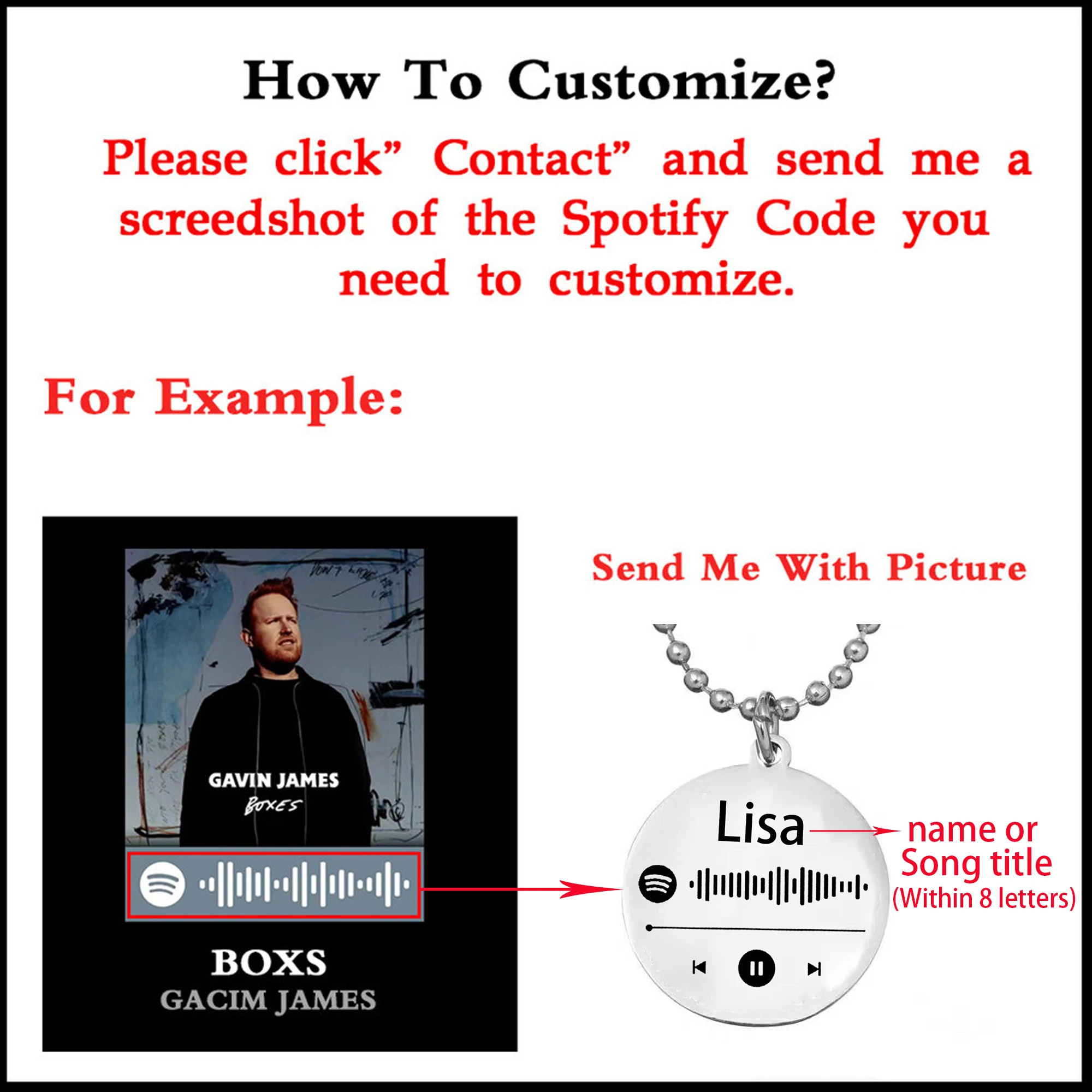 

Custom Music Spotify Scan Code Necklace Women Men Personalized Song Code Charm Jewelry Necklaces Fashion Gift For Couple Friends