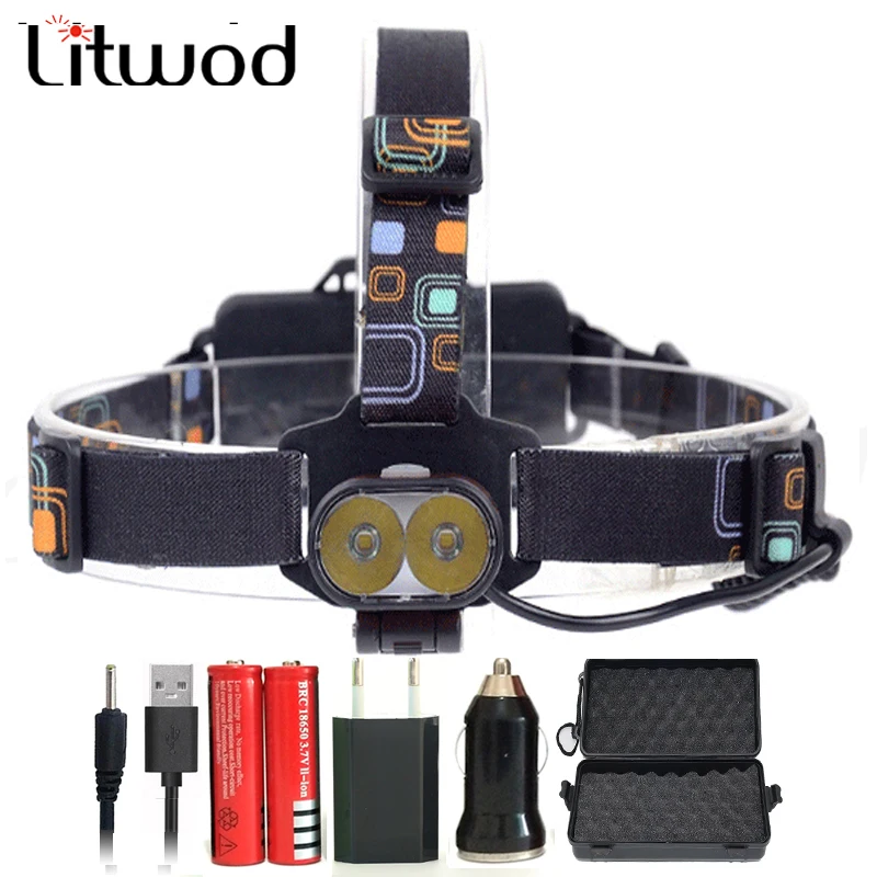 Налобный фонарь Litwod 7314 6000LM USB 2 шт. XM L T6 светодиодный перезаряжаемый 18650 налобный с