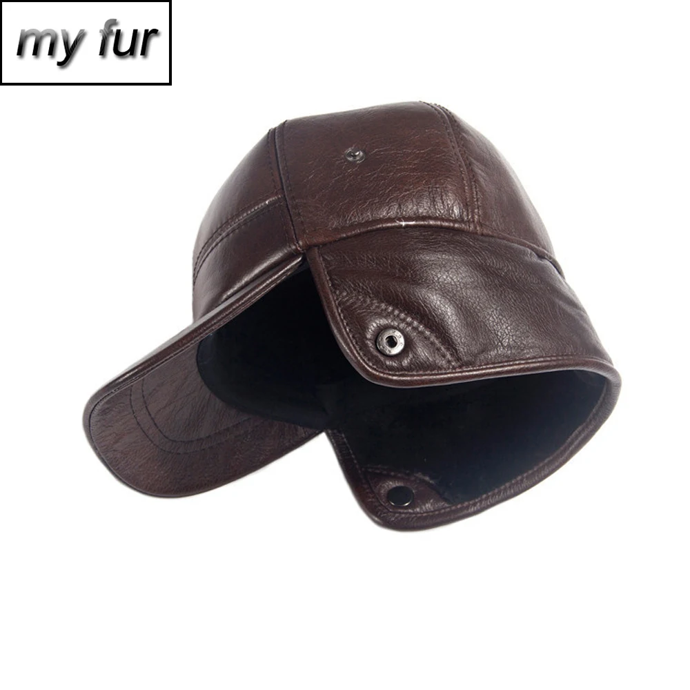 Мужские кожаные бейсболки черные из 100% натуральной воловьей кожи теплая уличная