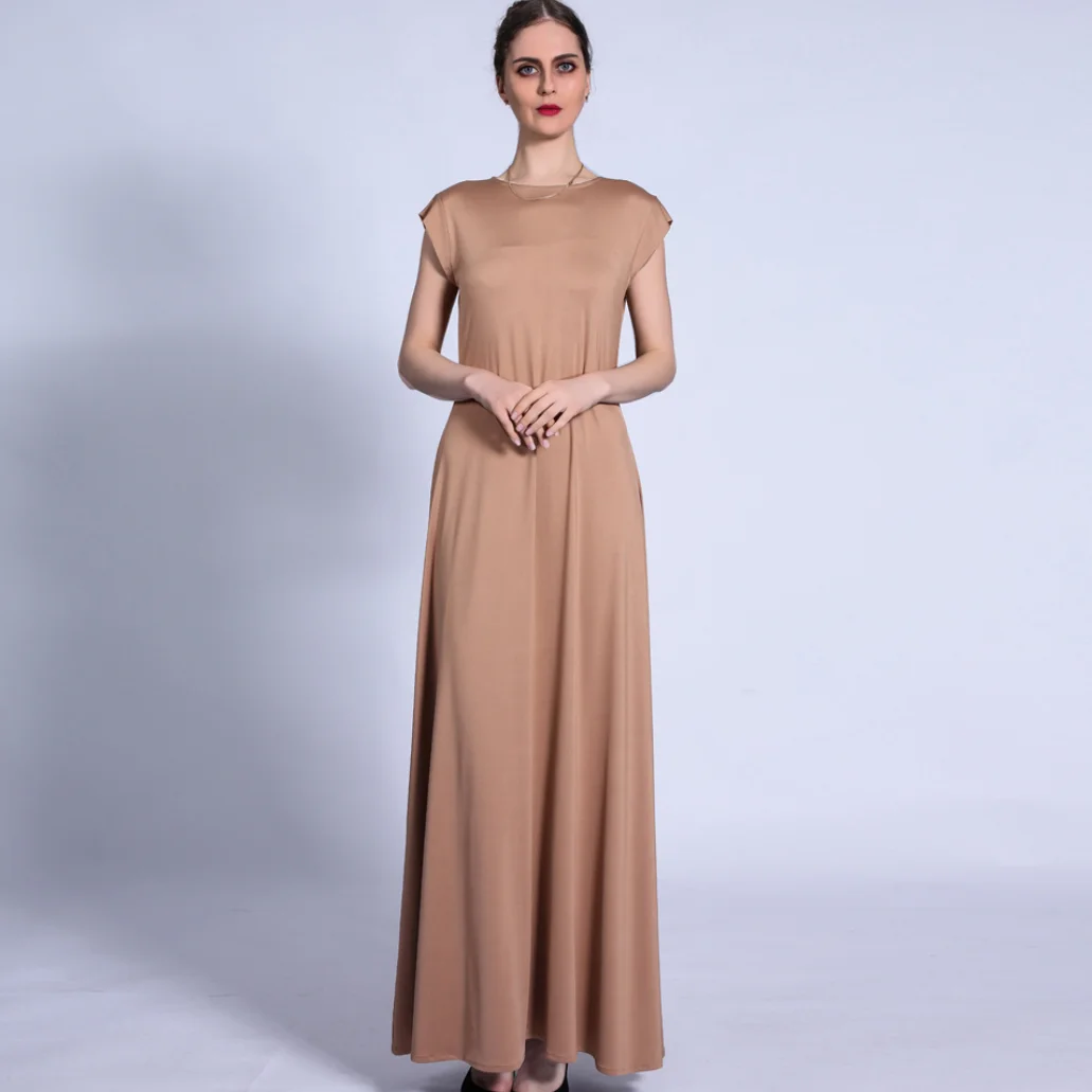 Женское базовое платье без рукавов, однотонное длинное платье в мусульманском стиле, весна-лето 2021