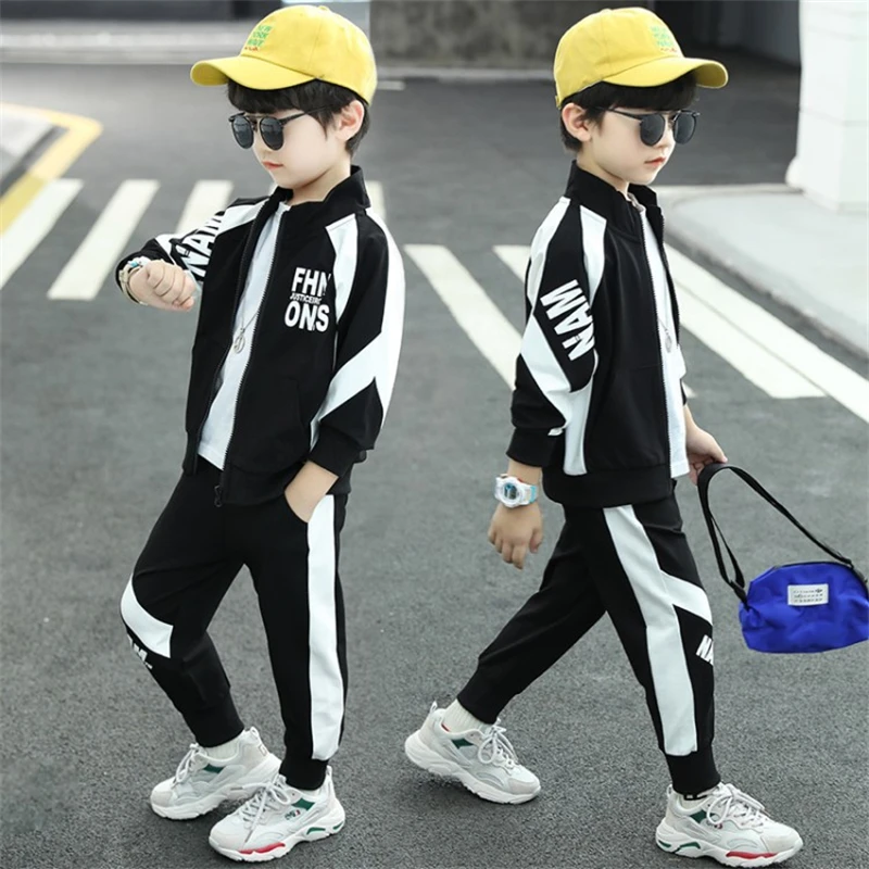 

Splicing Spring Autumn Boys Clothing SuitsCoat + Pants2pcs/Set Kids School Outdoor Outfits Teenager Sport Tracksuit High Quali