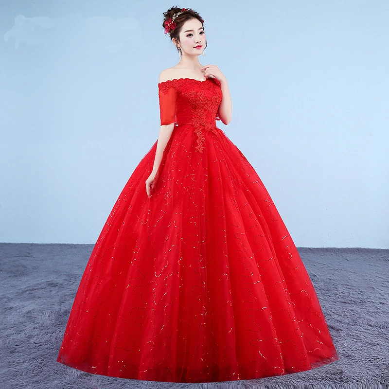 AnXin SH Цветочное платье принцессы с красным кружевом свадебное в винтажном стиле