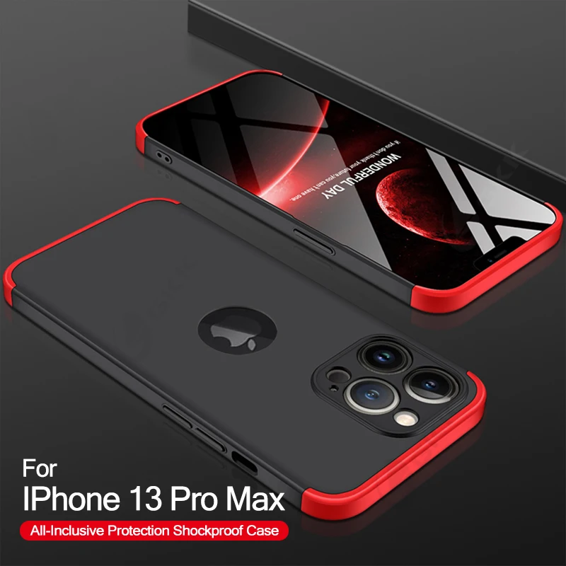 

GKK защита всего тела со стеклянным чехлом для iPhone 12 13 Pro Max, ударопрочный чехол с отверстием для логотипа, Жесткий Чехол для iPhone 12 13 Pro Max