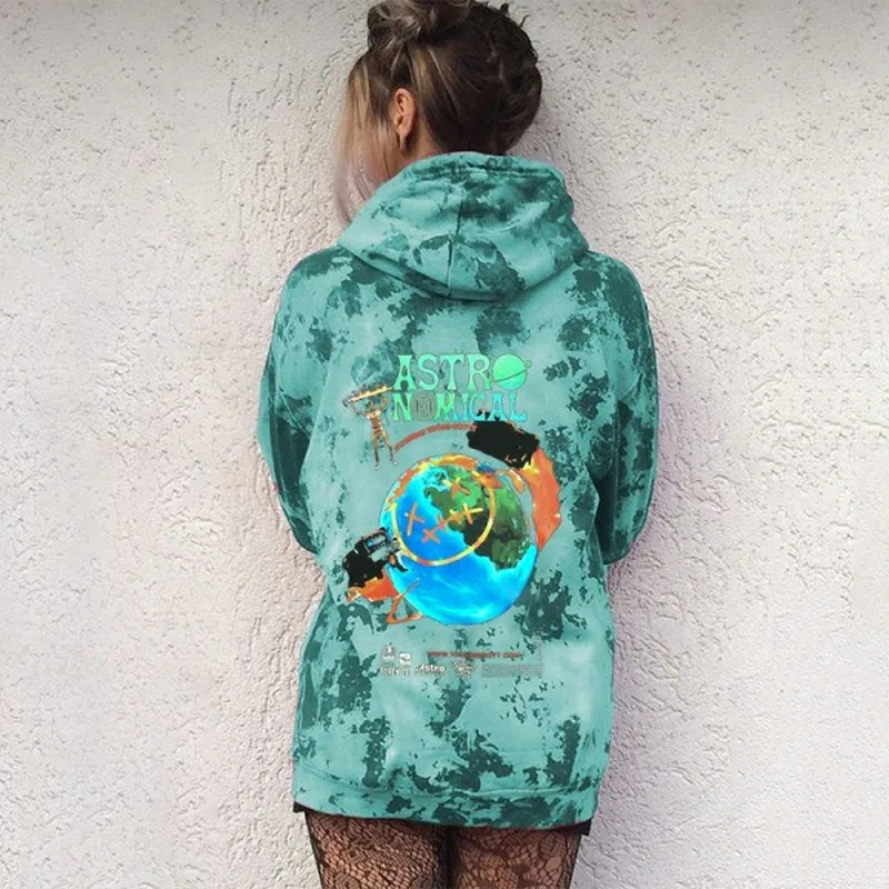 

Tie-Dye Pullover Back Letter Pattern Print Midi Hoodie Women Sweatshirt Clothes for Teens Streetwear Loose 2020Autumn Design New