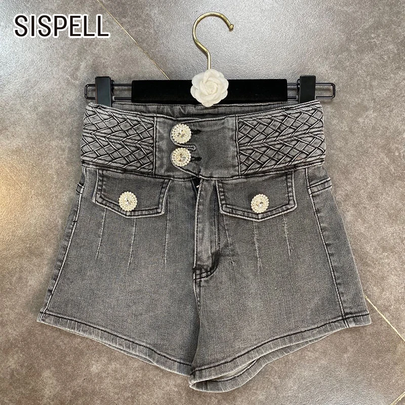 

Женские джинсовые шорты SISPELL на пуговицах, с высокой талией, свободные прямые шорты с широкими штанинами, Повседневные Шорты Для Похудения