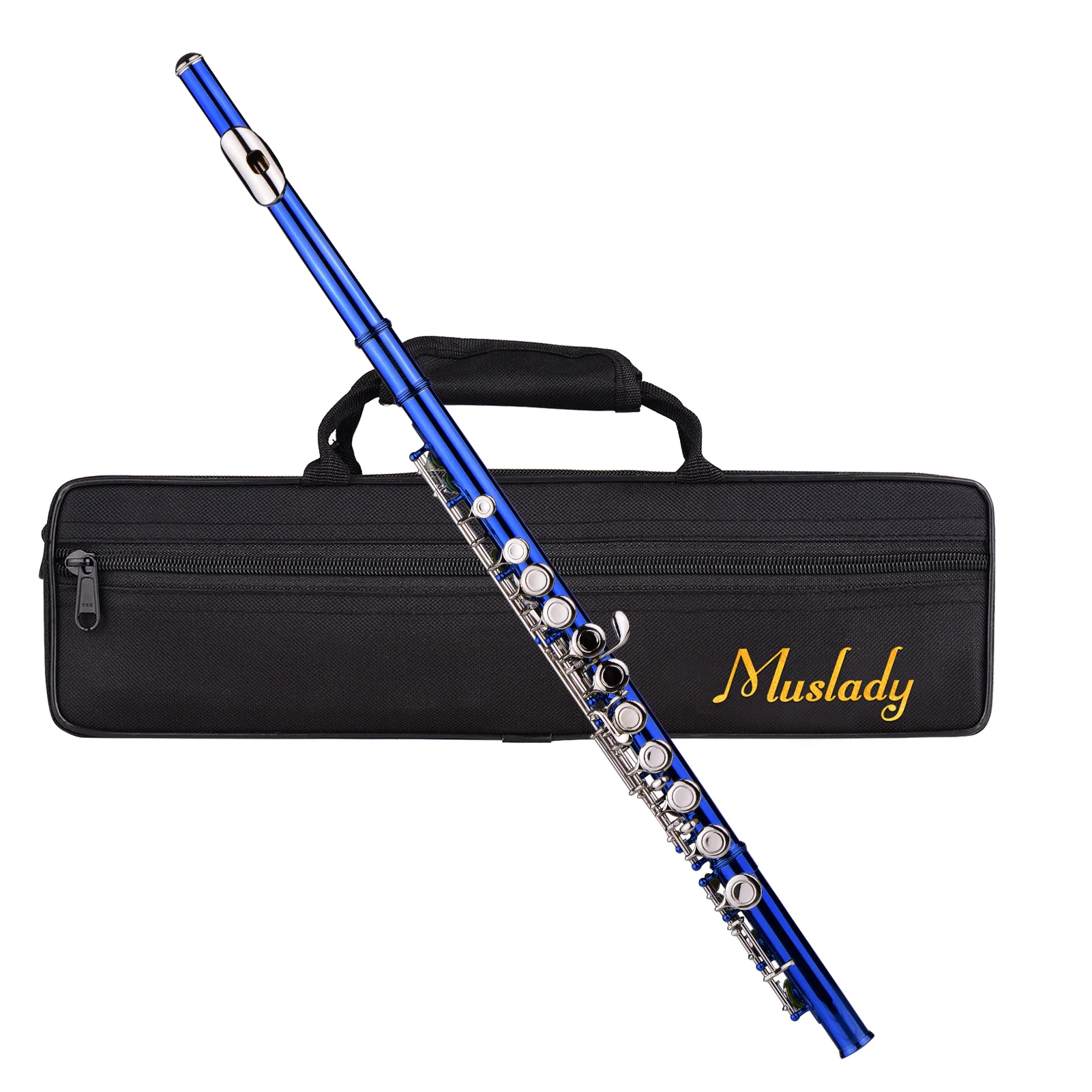 Muslady Closed Hole C Flute 16 Keys Wind Instrument with Carry Case Flute Stand Cleaning Cloth Mini Screwdriver Cleaning Rod