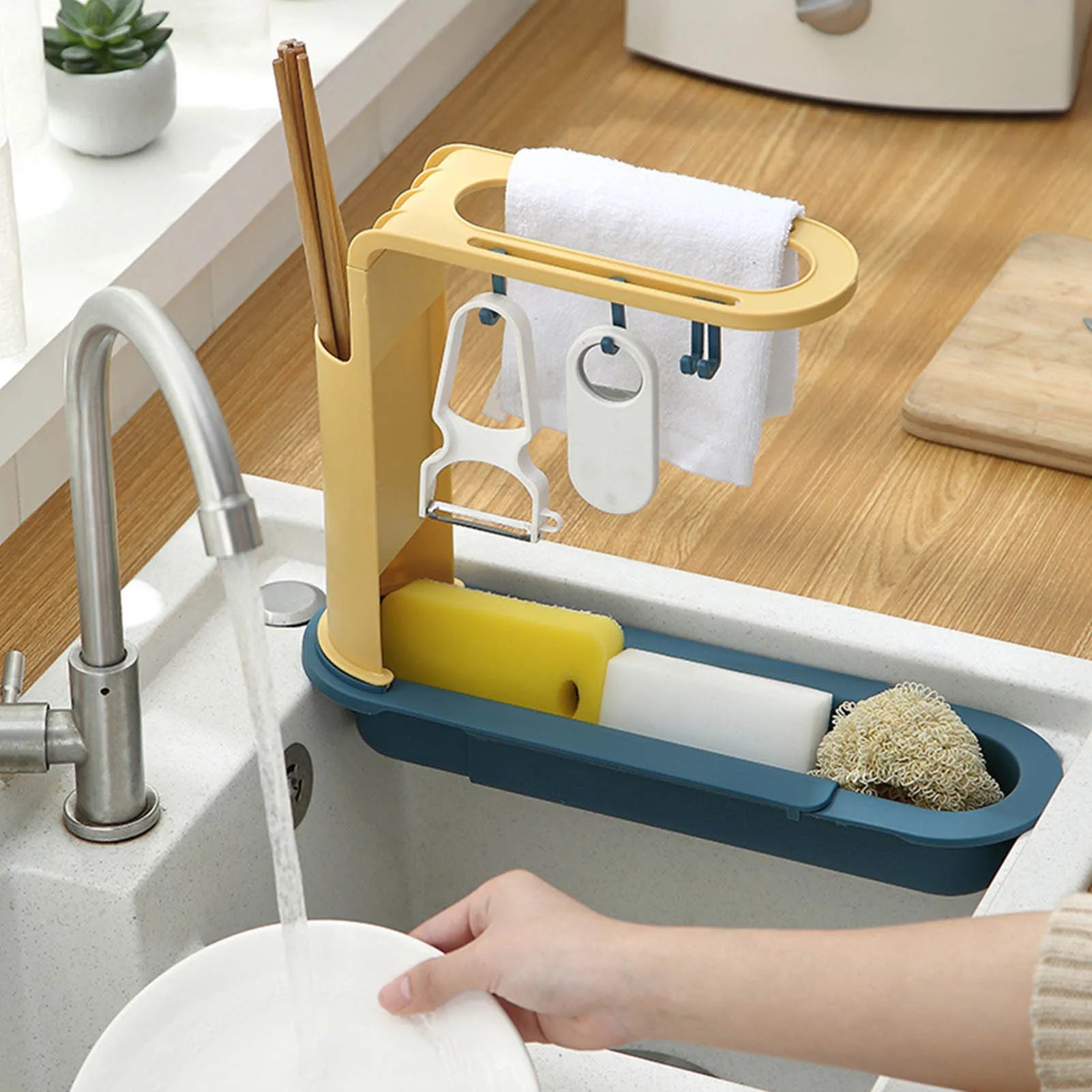 

Telescopic Sink Kitchen Drainer Rack Storage Basket Bag Faucet Holder Adjustable Bathroom Holder Sink Kitchen Accessories
