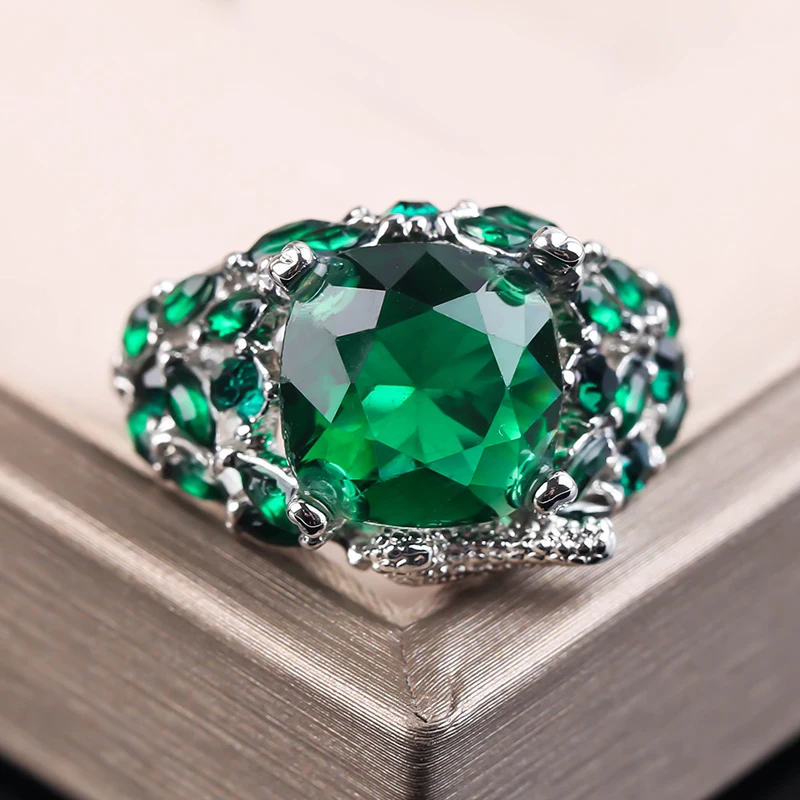Старинный зеленый камень кольца для женщин Свадебные птица серебряный Цвет с