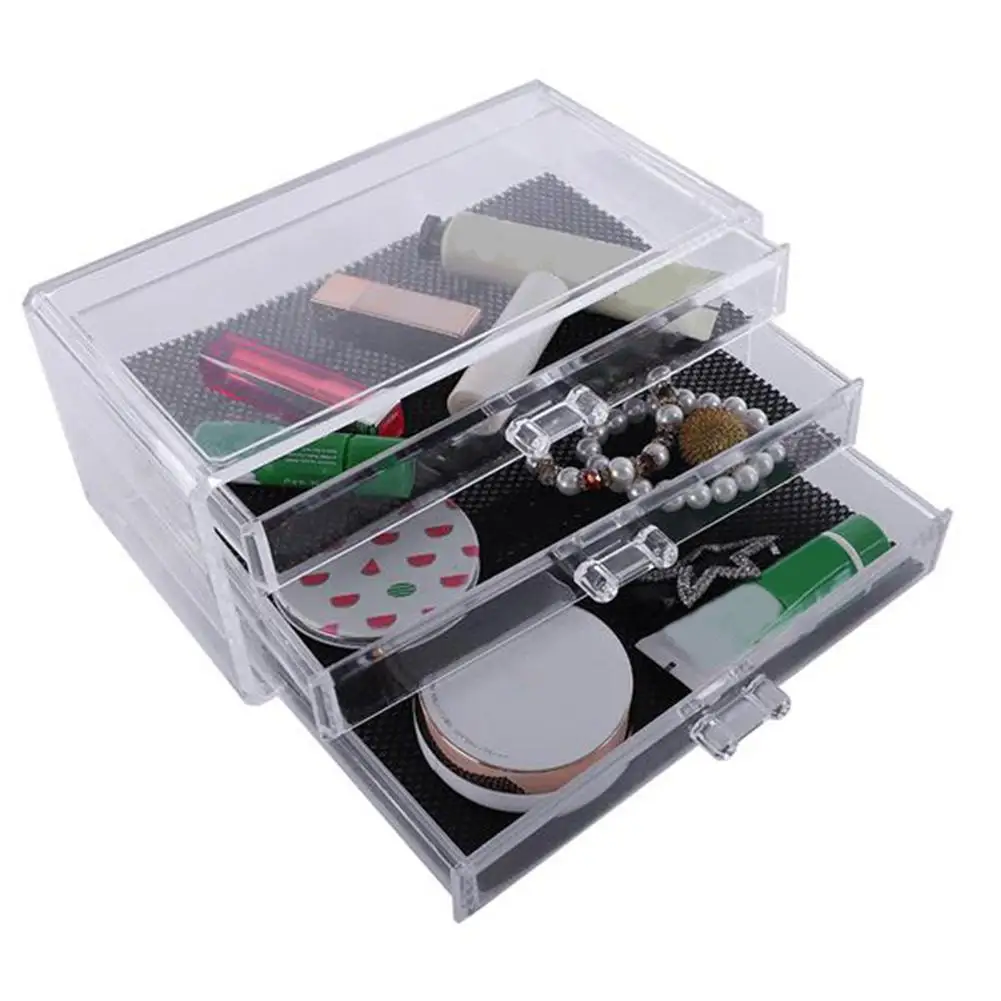 

Plastic Cosmetic Storage Rack 3 Large Drawers Transparent Women Home Supply