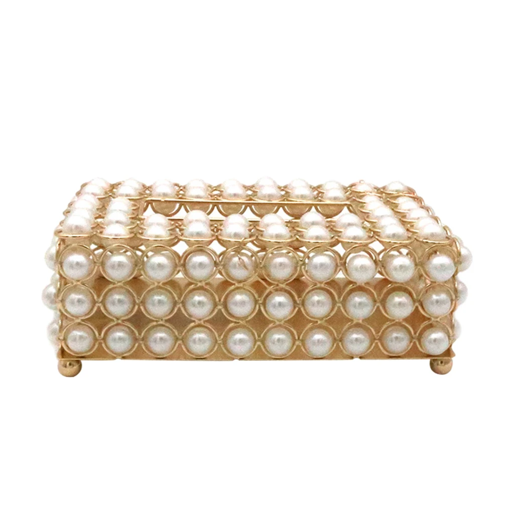 

Modern Simulation Pearl Tissue Box Storage Shinning Creative Metal Paper