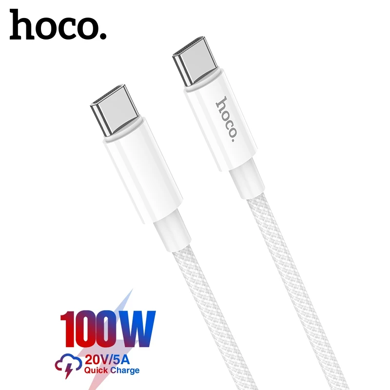 

Hoco 1M/2M 5A 100W USB Type C to Type C Fast Charging Cable For Macbook 3A USBc to C Nylon Charging Wire Cord For Samsung Xiaomi