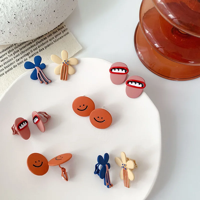 Женские серьги клипсы с цветным рисунком лица без проколов 2020|Серьги-клипсы| |