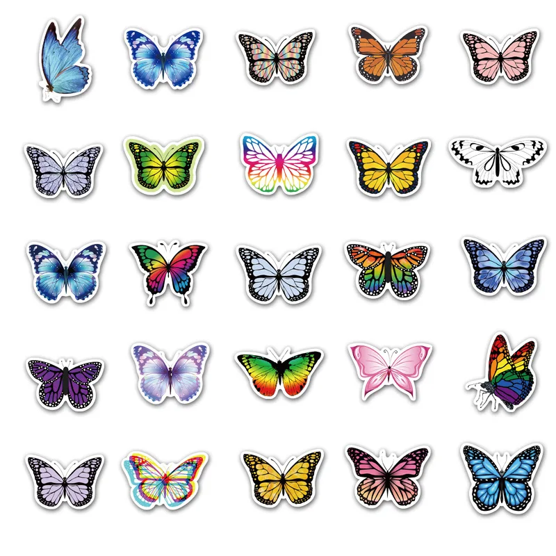 

10/30/50PCS Popular Cartoon Butterfly Insect Graffiti Luggage Notebook Mobile Phone Car Helmet Skateboard Sticker Wholesale