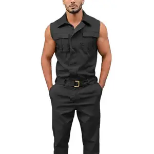 Men's Sets Stylish Jumpsuit Overall Sleeveless Pockets Wasit Belt Zipper Work Clothes Men's Clothing 2021 рабочая одежда мужская 10 item image