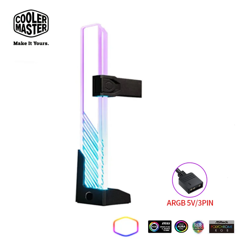 Cooler Master 5V/3PIN ARGB Graphics Card Support Brace Vertical Adjustable Video Card GPU Holder Bracket for Desktop PC Computer