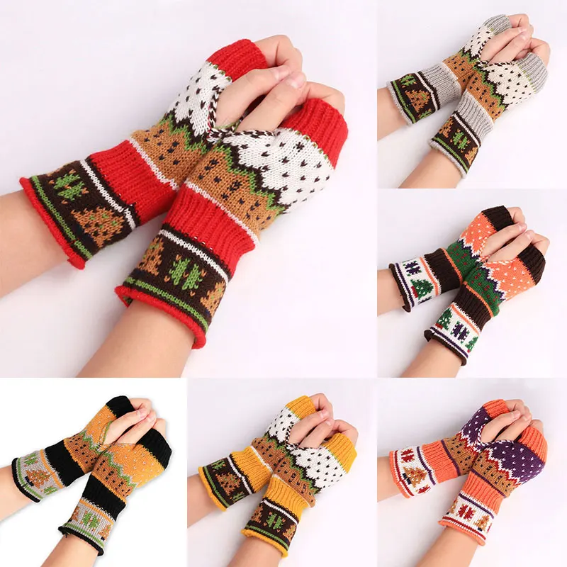 2021 зимние перчатки Рождественский трикотажный свитер руки теплые без пальцев