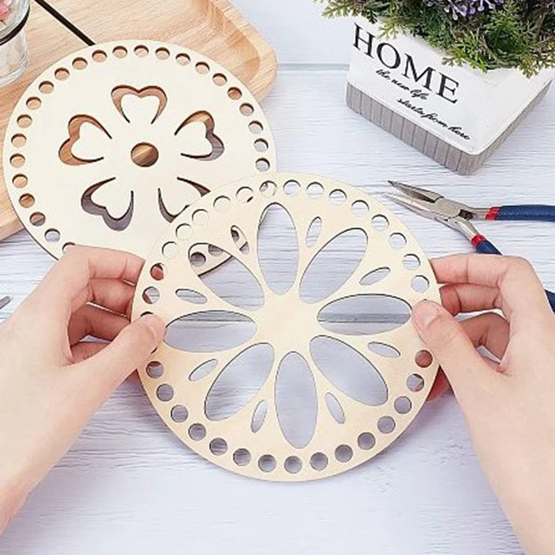 

15PCS Natural Wooden Basket Bottom 6Inch Blank Hollow Crochet Basket Wood Base for DIY Knitting Crochet Bag Basket Weaving