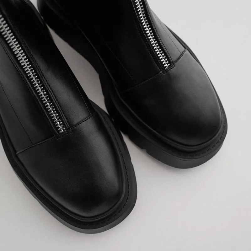 

SOUTHLAND Women's Boots Autumn Winter Shoes Black Zipper Flat Ankle Boot Female Motorcycle Boots